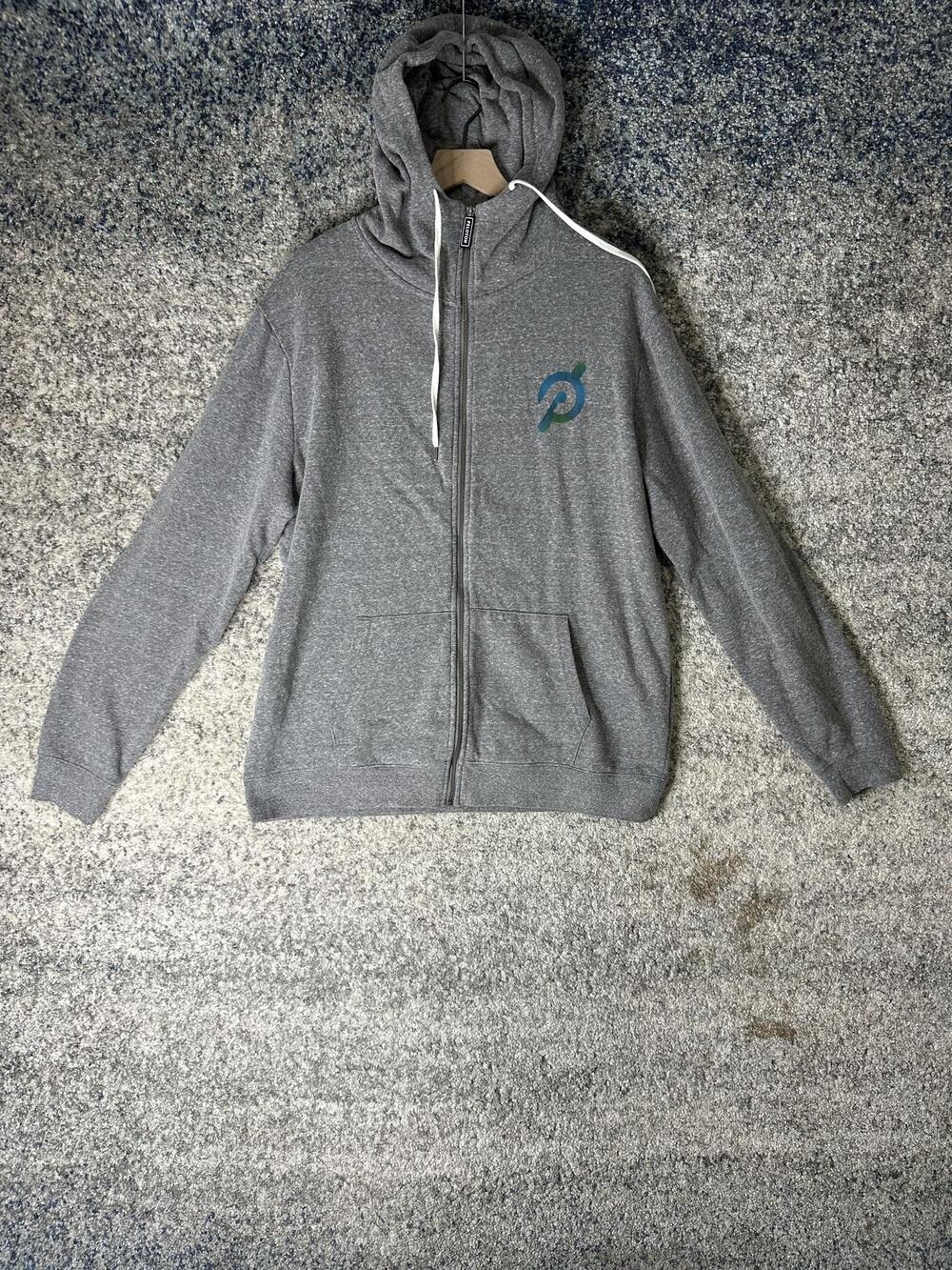 Peloton Hoodie Mens XL Gray Full Zip Fleece Logo Graphic Sweatshirt Gym